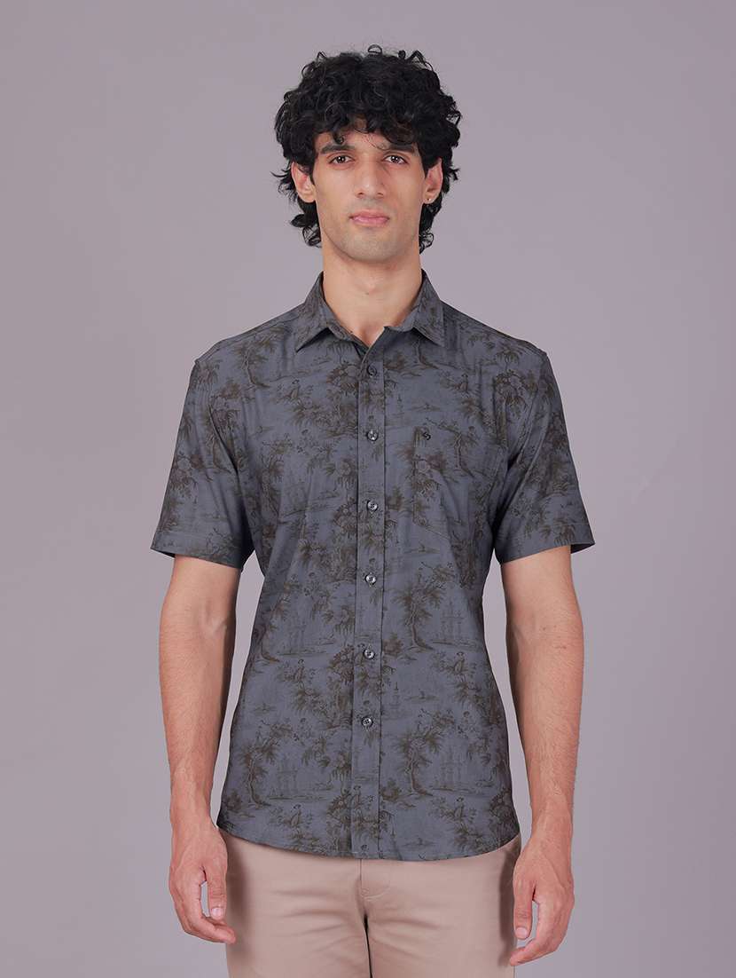 men printed short sleeve regular fit casual shirt