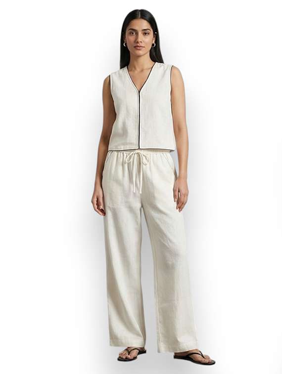 women solid sleeveless top and trouser co-ord set - 22512474 -  Standard Image - 1