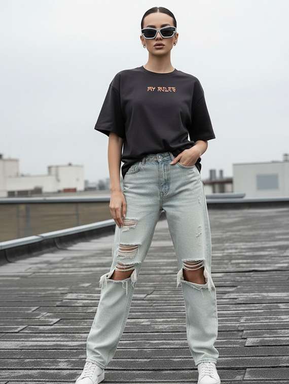 black cotton oversized tshirt - 22512512 -  Standard Image - 4