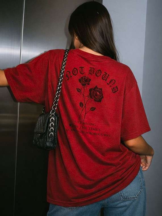 women printed round neck oversized t-shirt