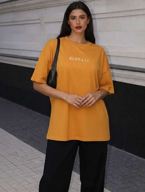 women printed round neck oversized t-shirt