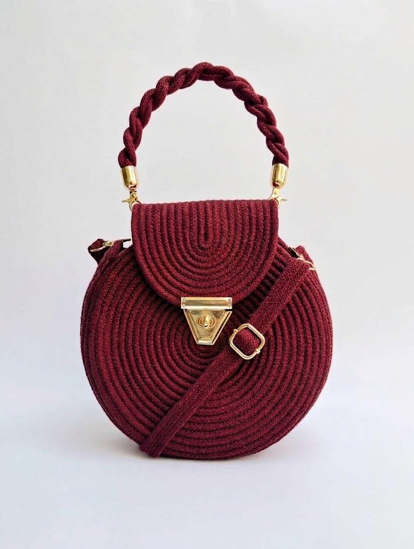 round maroon cotton rope handbag with gold clasp - 22512673 -  Standard Image - 1