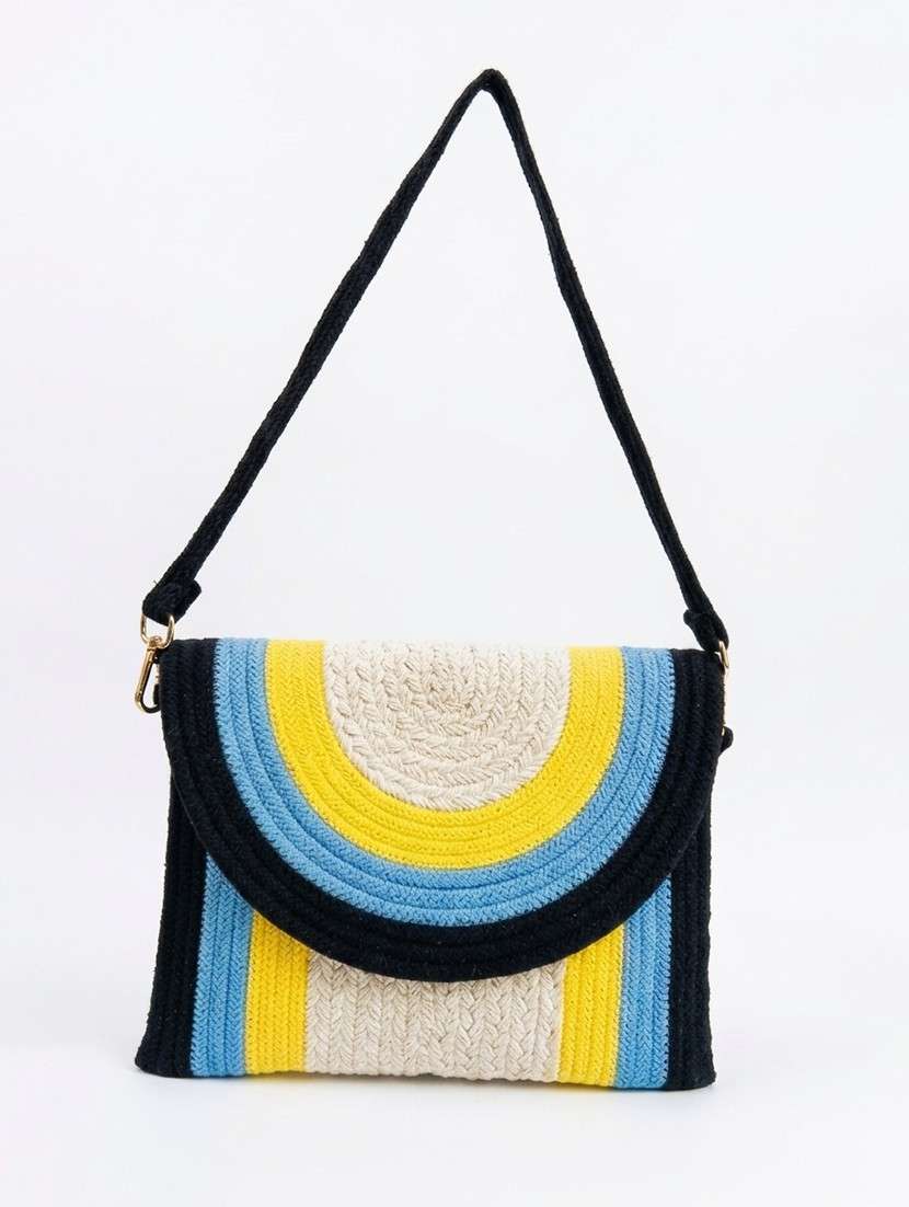 color block cotton textured handbag with button closure - 22512674 -  Standard Image - 1