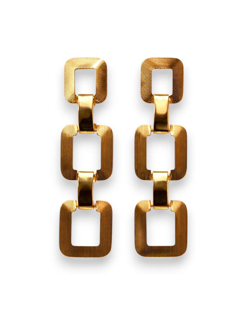 trendy korean style geometric gold link drop earrings for women - 22512679 -  Standard Image - 1