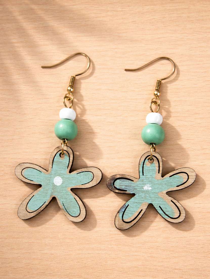 handcrafted wooden flower drop earrings
