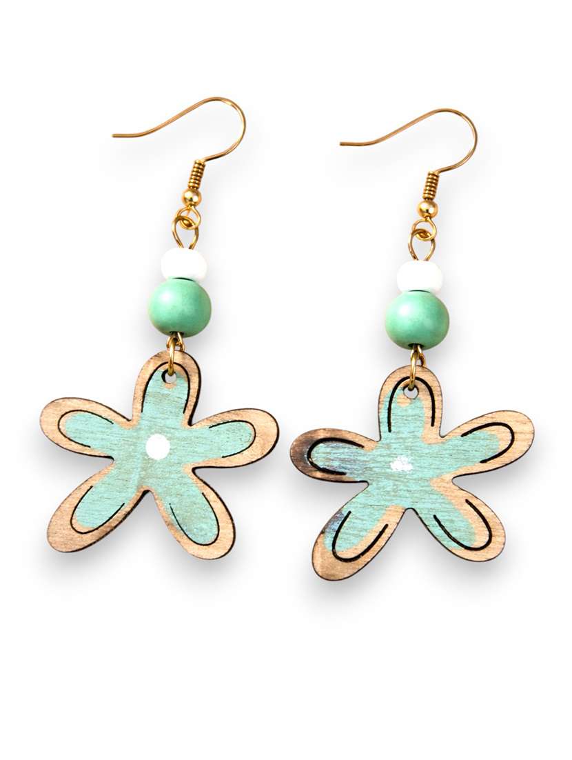 handcrafted wooden flower drop earrings - 22512682 -  Standard Image - 1