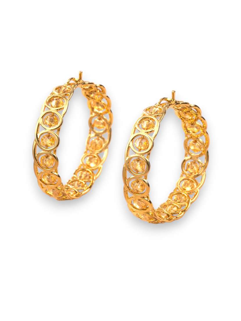 trendy style crystal studded gold hoop earrings for women - 22512683 -  Standard Image - 1