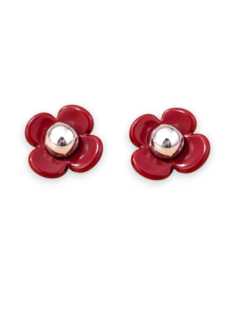 elegant red floral stud earrings with metallic center - 22512684 -  Standard Image - 1