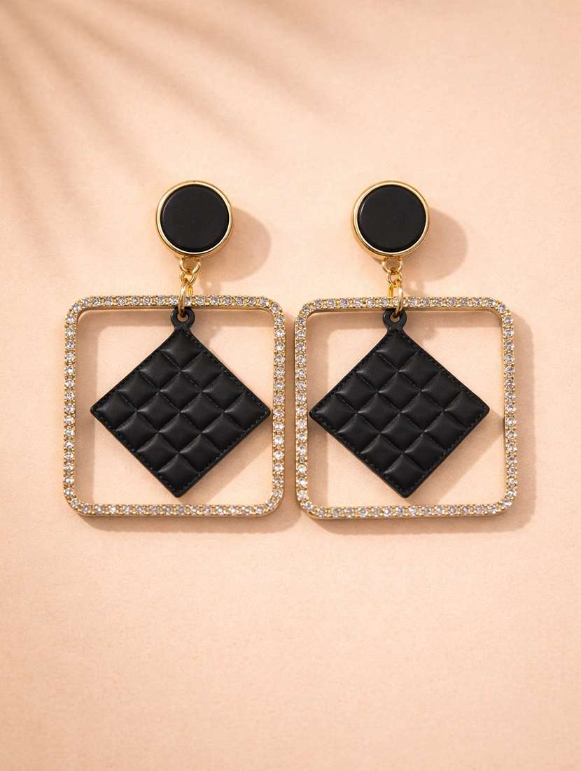 statement black & gold geometric drop earrings