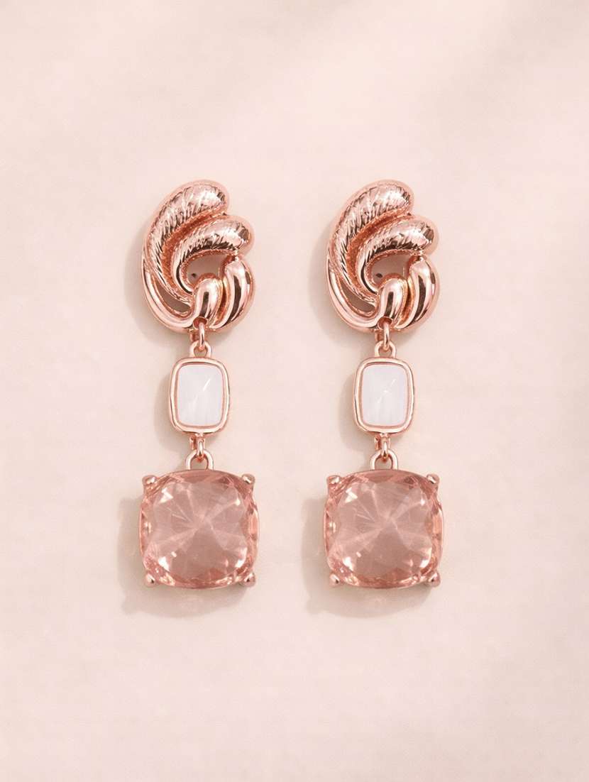 elegant rose gold drop earrings with blush stone