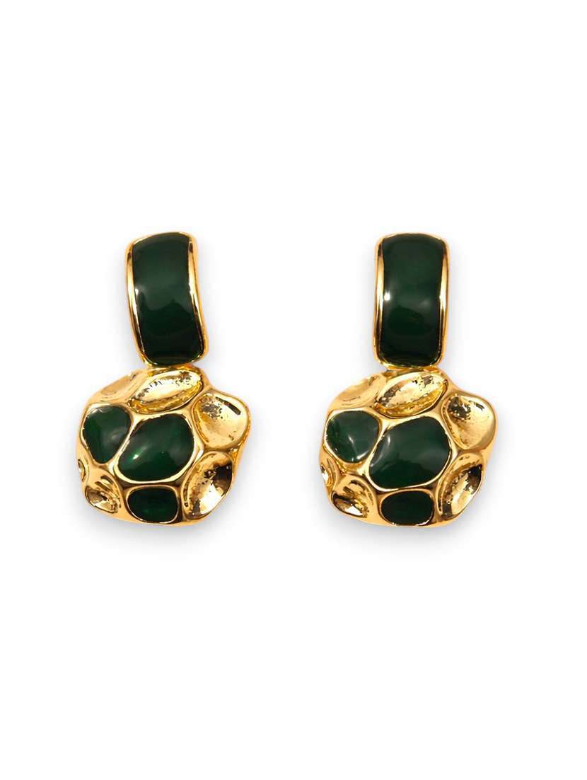 elegant gold-tone green square drop earrings with antique coin design for women - 22512695 -  Standard Image - 1