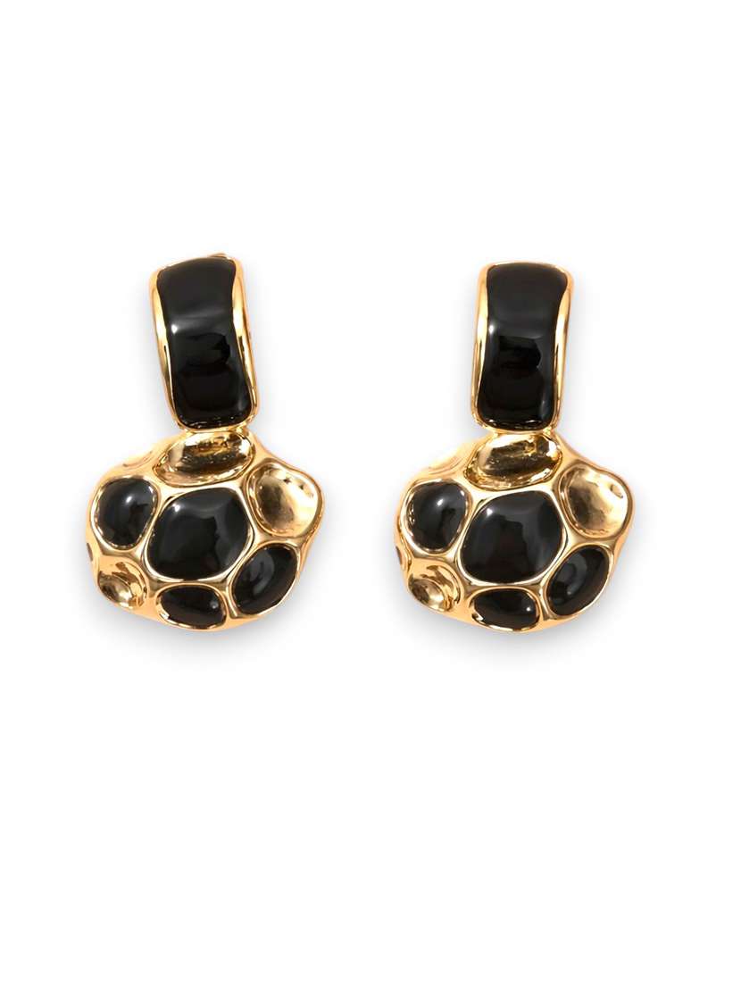 elegant gold-tone black square drop earrings with antique coin design for women - 22512697 -  Standard Image - 1