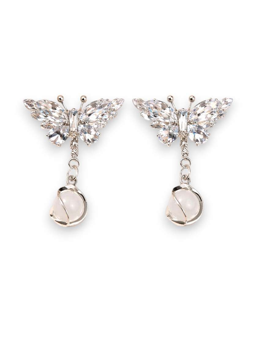 elegant silver-tone butterfly crystal drop earrings with pearl for women - 22512698 -  Standard Image - 1