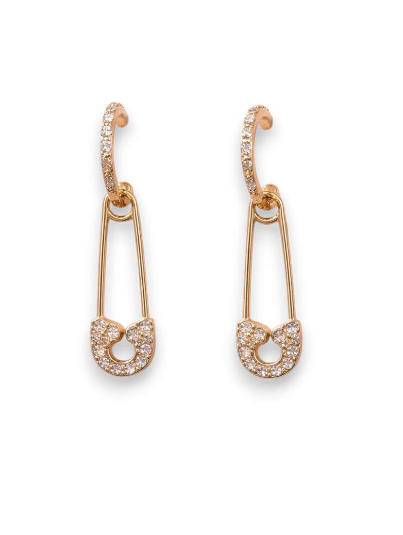 trendy gold-toned crystal safety pin drop earrings for women - 22512699 -  Standard Image - 1