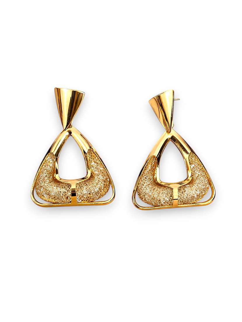 elegant gold-toned geometric drop earrings with crystal detailing for women - 22512702 -  Standard Image - 1