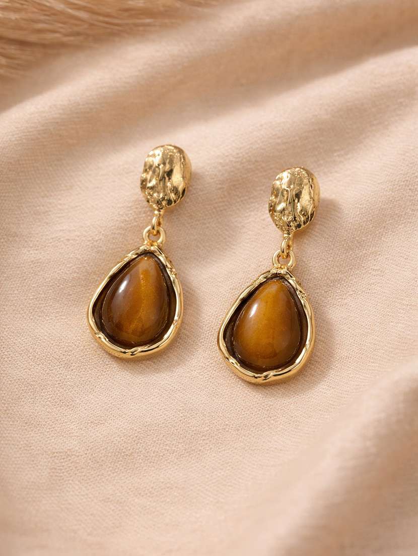 elegant gold-tone teardrop stone earrings for women