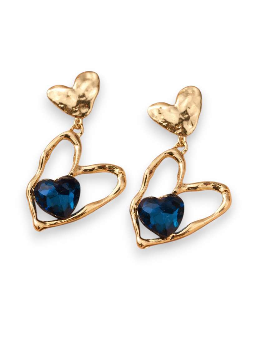 stylish gold-tone heart drop earrings with blue crystal for women - 22512704 -  Standard Image - 1