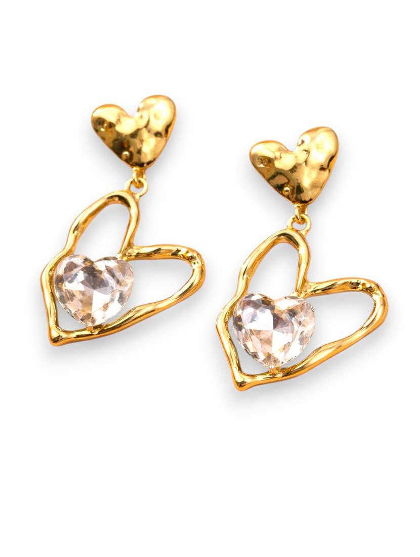 stylish gold-tone heart drop earrings with silver crystal for women - 22512705 -  Standard Image - 1