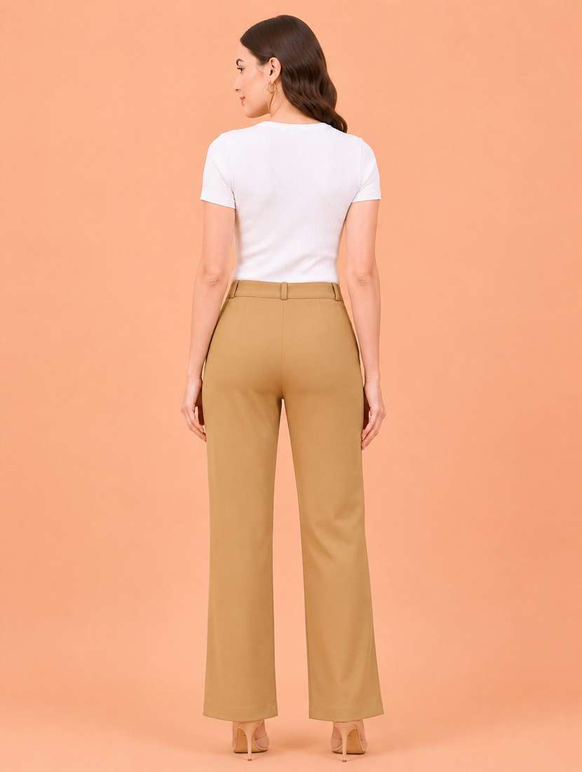 women solid high rise straight fit trouser - 22512706 -  Standard Image - 4