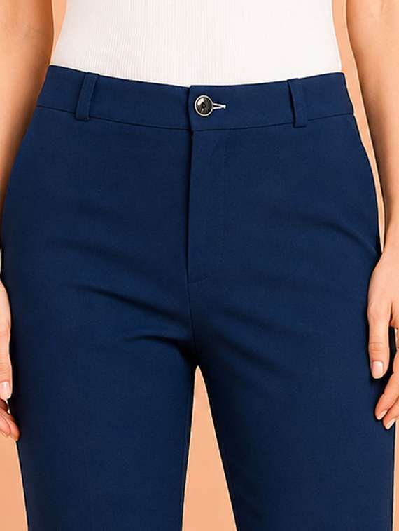 women solid high rise straight fit trouser - 22512708 -  Standard Image - 1