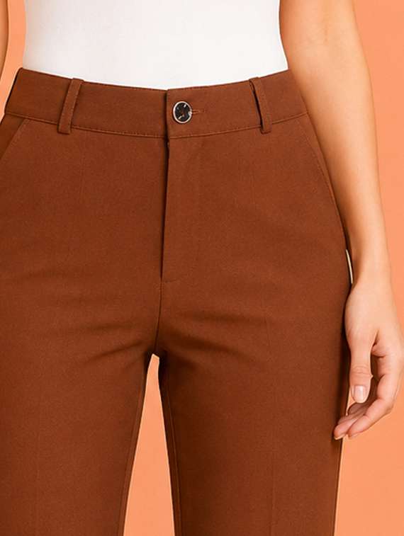 women solid high rise straight fit trouser - 22512709 -  Standard Image - 1