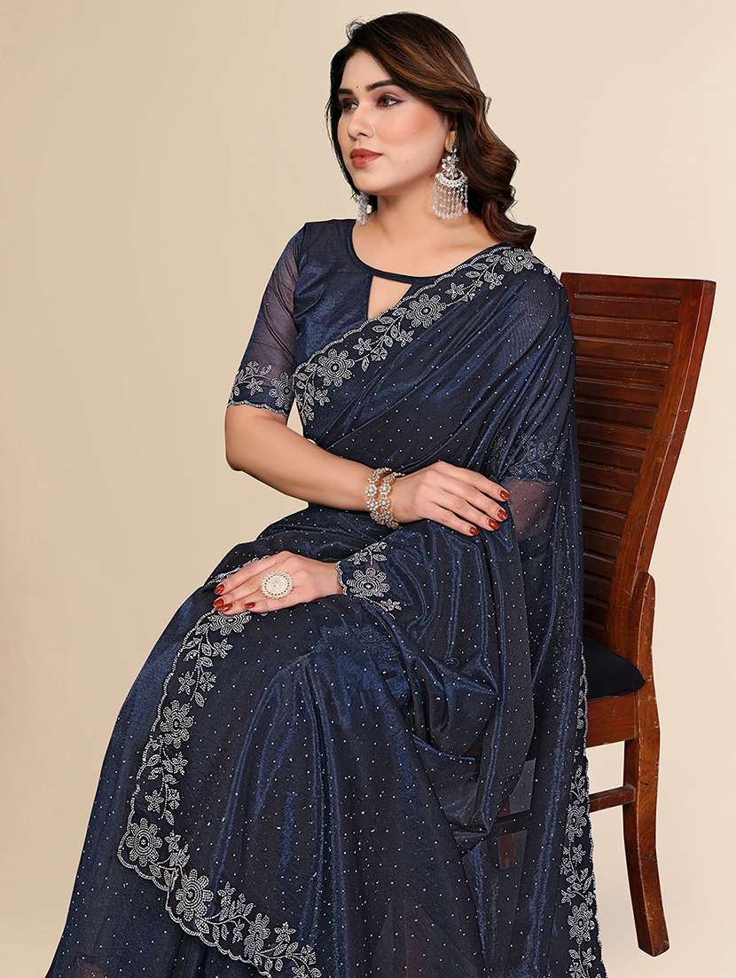 women solid with work embellished saree with blouse - 22512722 -  Standard Image - 1