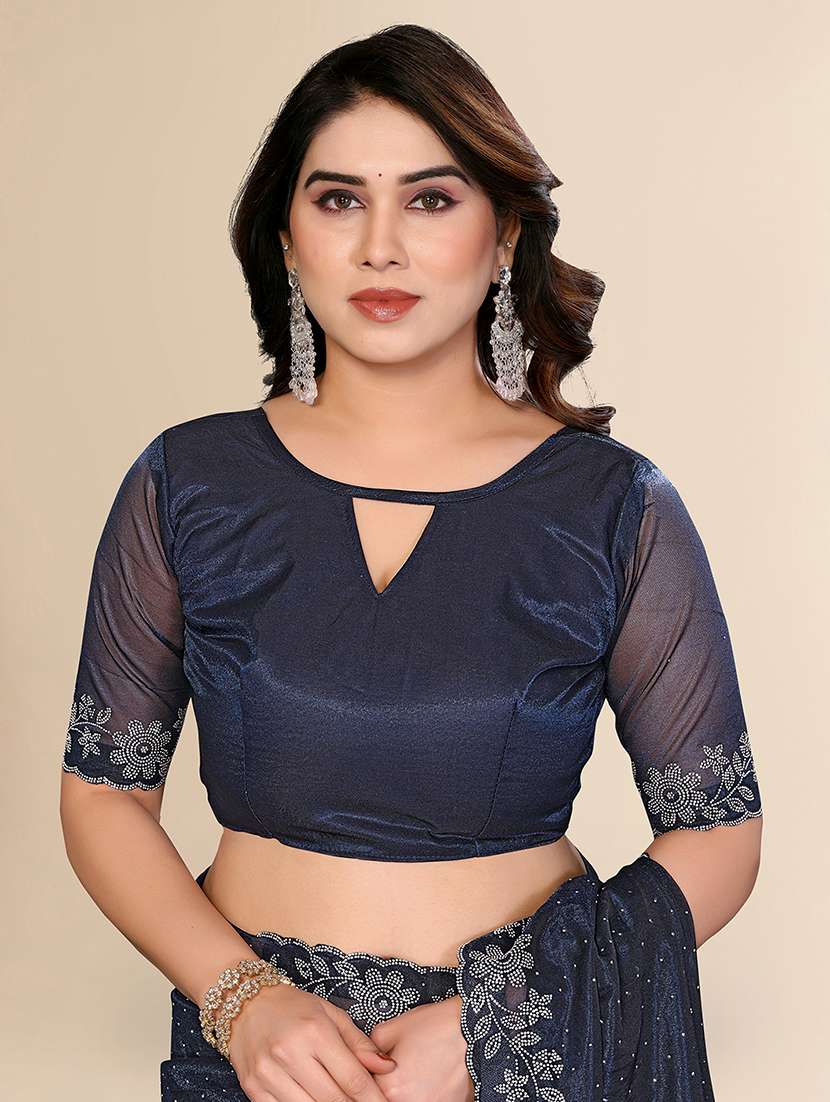 women solid with work embellished saree with blouse - 22512722 -  Standard Image - 4