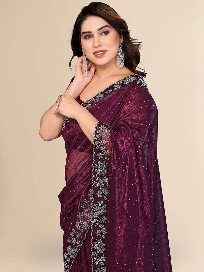women solid with work embellished saree with blouse - 22512724 -  Standard Image - 1