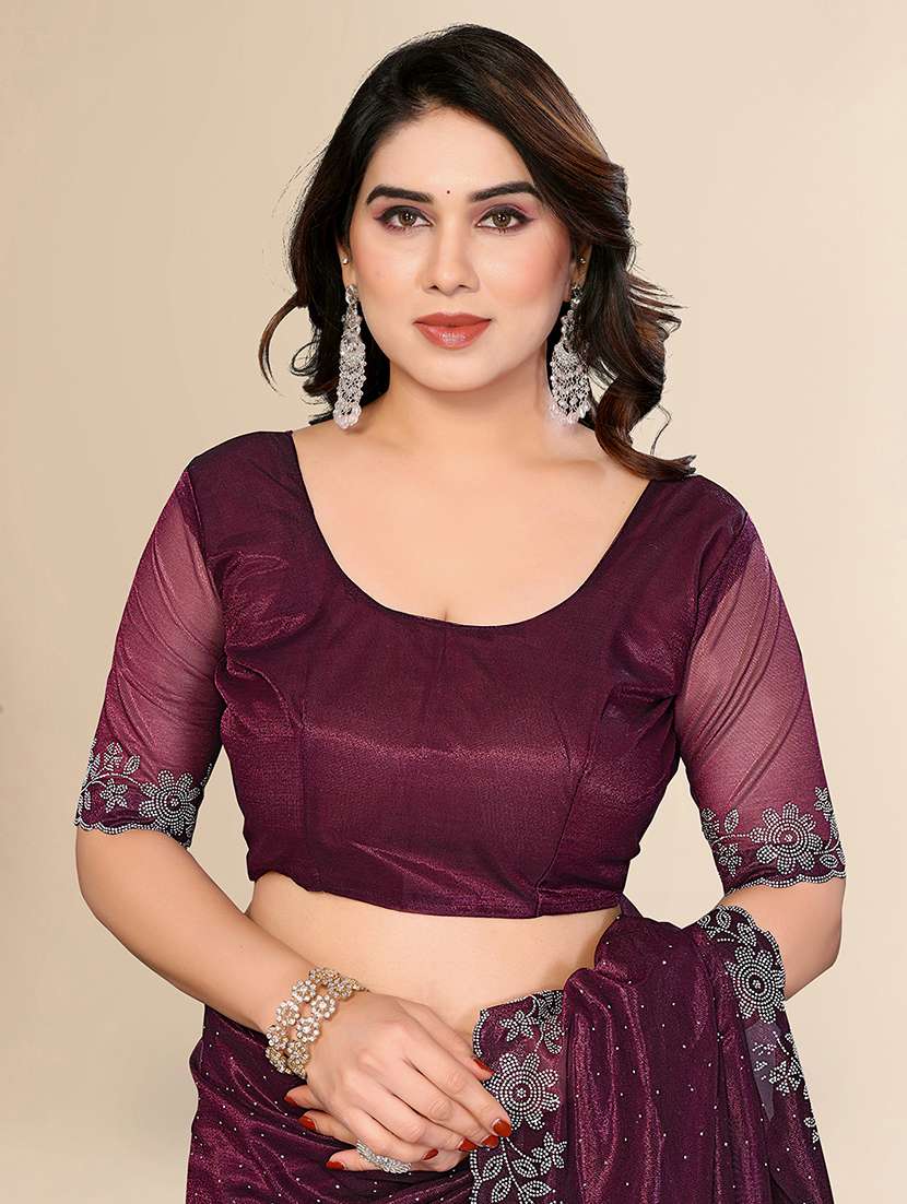 women solid with work embellished saree with blouse - 22512724 -  Standard Image - 4