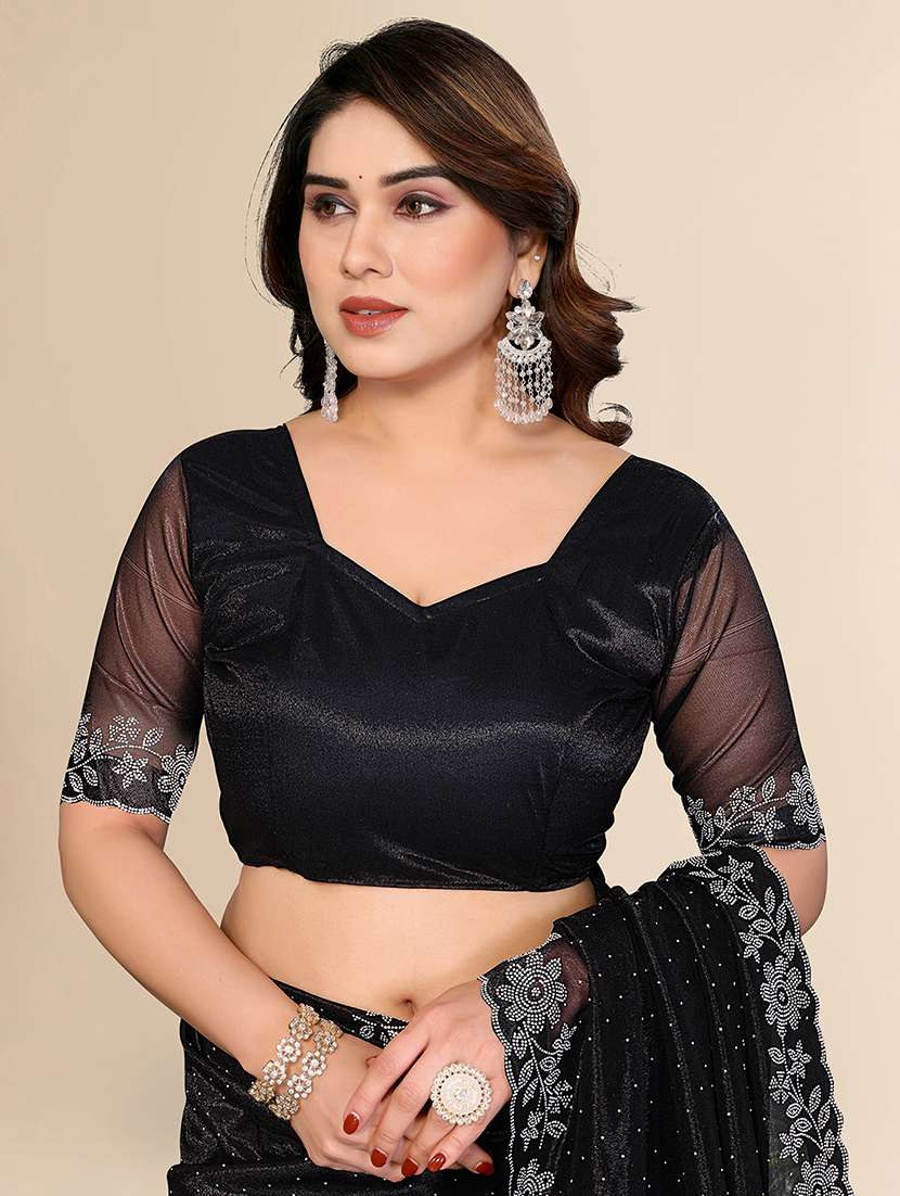 women solid with work embellished saree with blouse - 22512726 -  Standard Image - 4