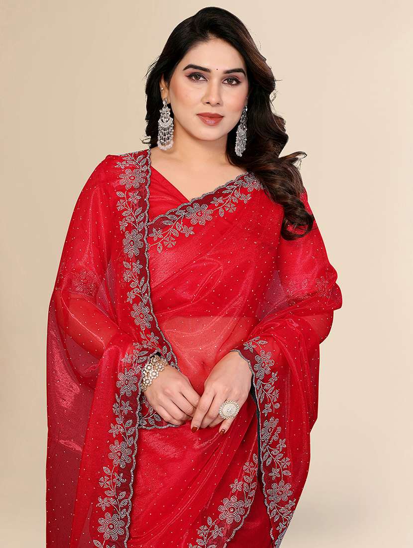 women solid with work embellished saree with blouse - 22512727 -  Standard Image - 1