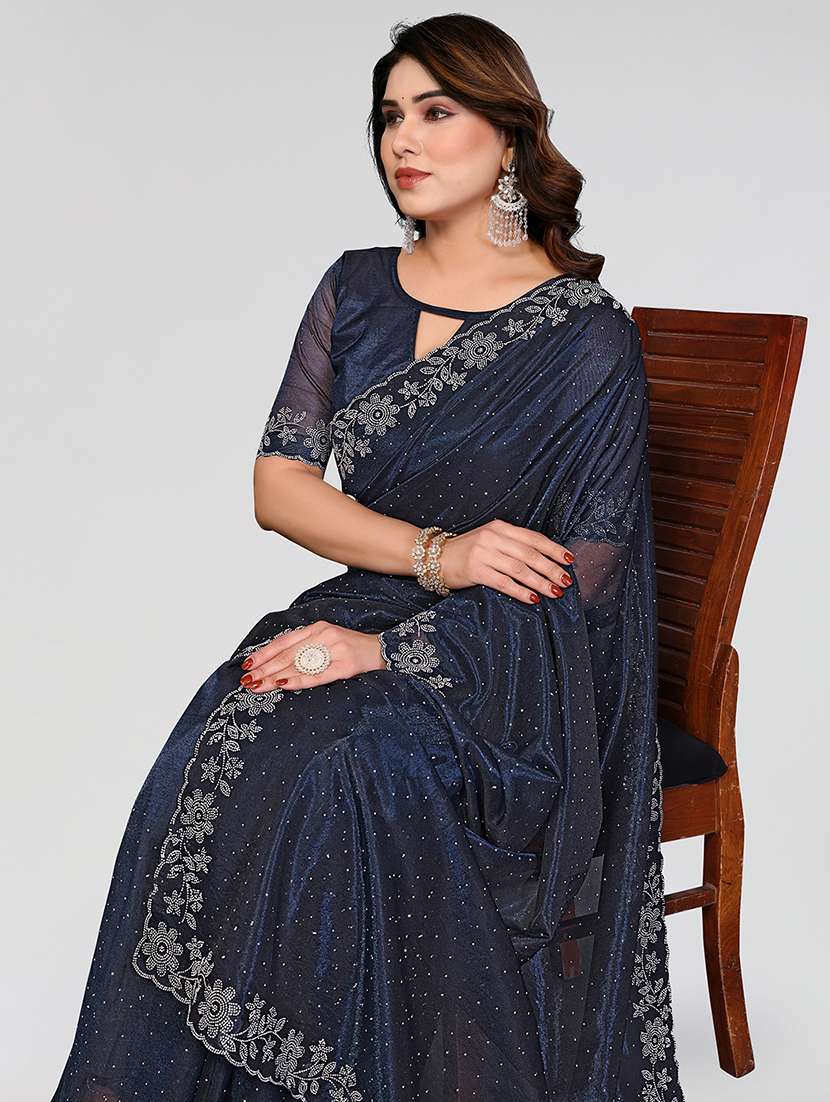 women solid with work embellished saree with blouse - 22512734 -  Standard Image - 1