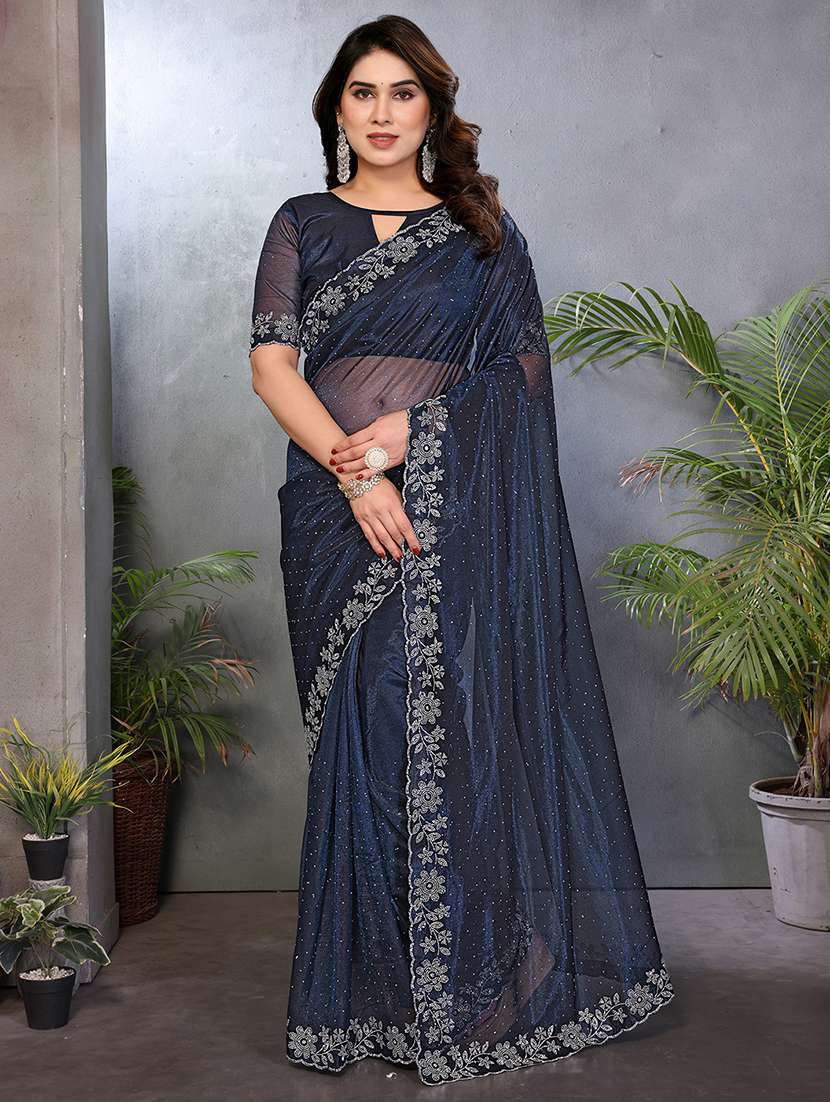 women solid with work embellished saree with blouse