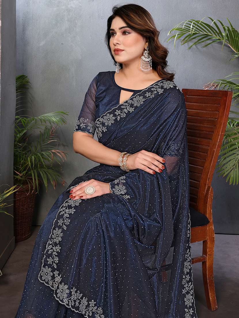 women solid with work embellished saree with blouse - 22512740 -  Standard Image - 1