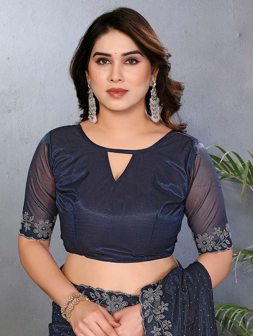 women solid with work embellished saree with blouse - 22512740 -  Standard Image - 4