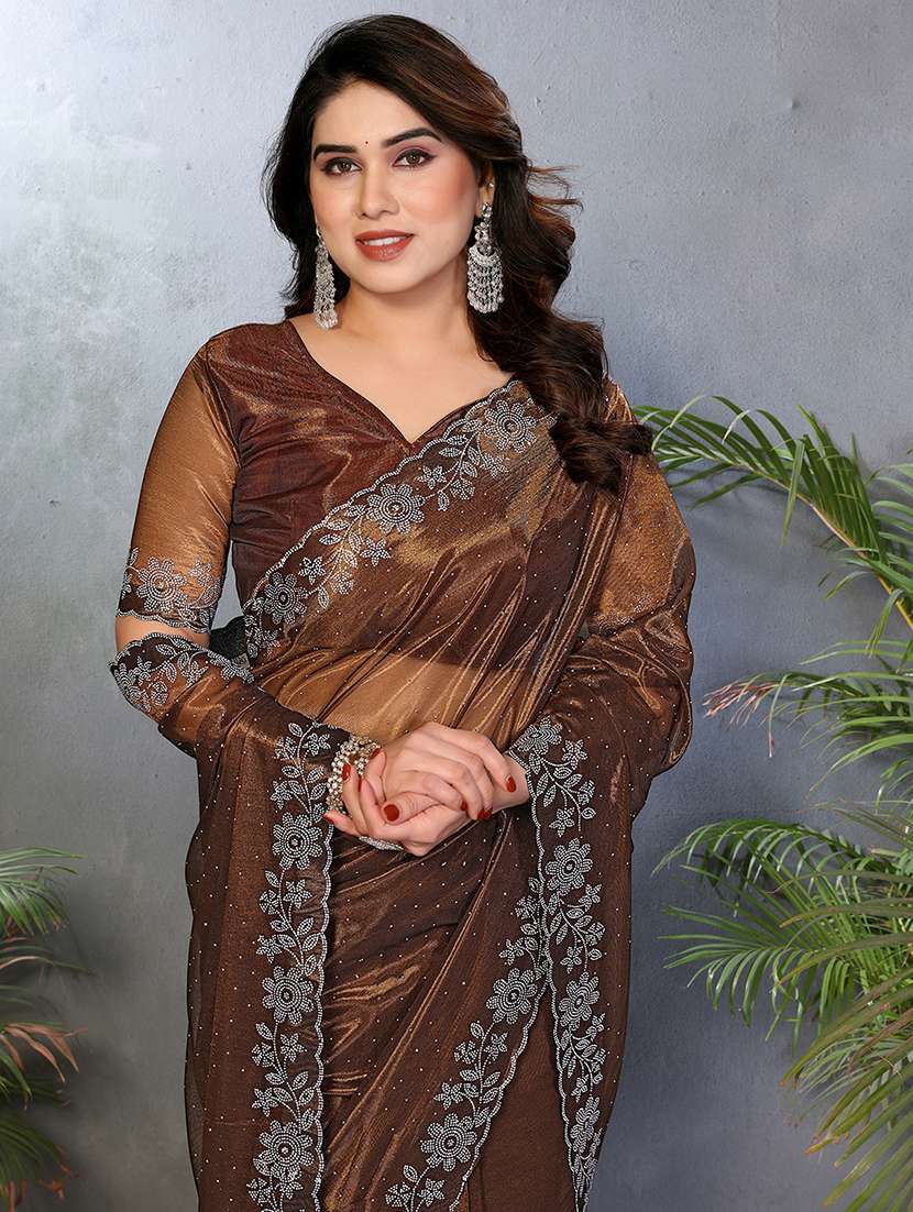Women Solid With Work Embellished Saree With Blouse - 22512741 -  Standard Image - 1