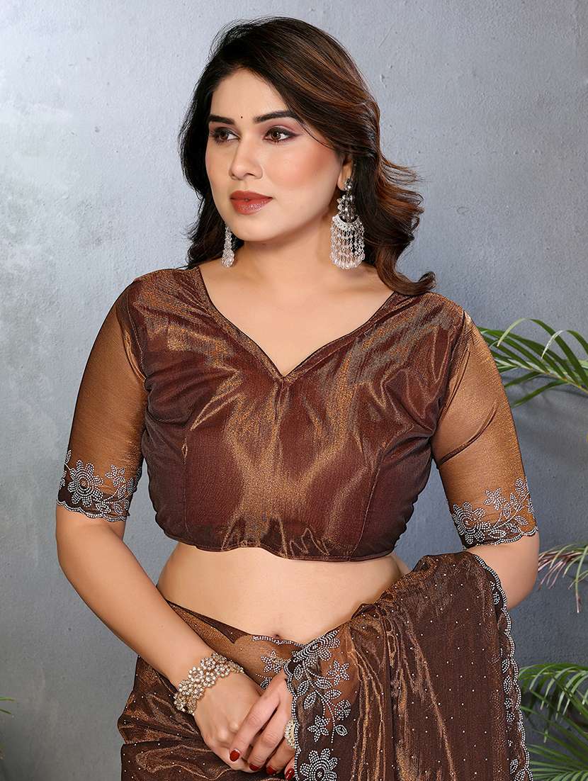 Women Solid With Work Embellished Saree With Blouse - 22512741 -  Standard Image - 4