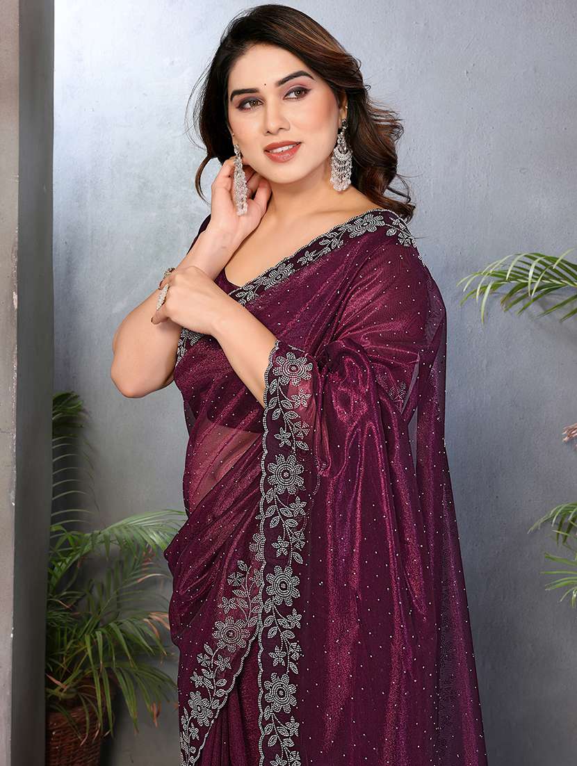 Women Solid With Work Embellished Saree With Blouse - 22512742 -  Standard Image - 1