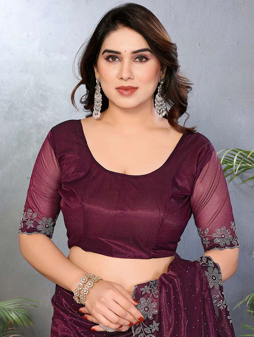 Women Solid With Work Embellished Saree With Blouse - 22512742 -  Standard Image - 4