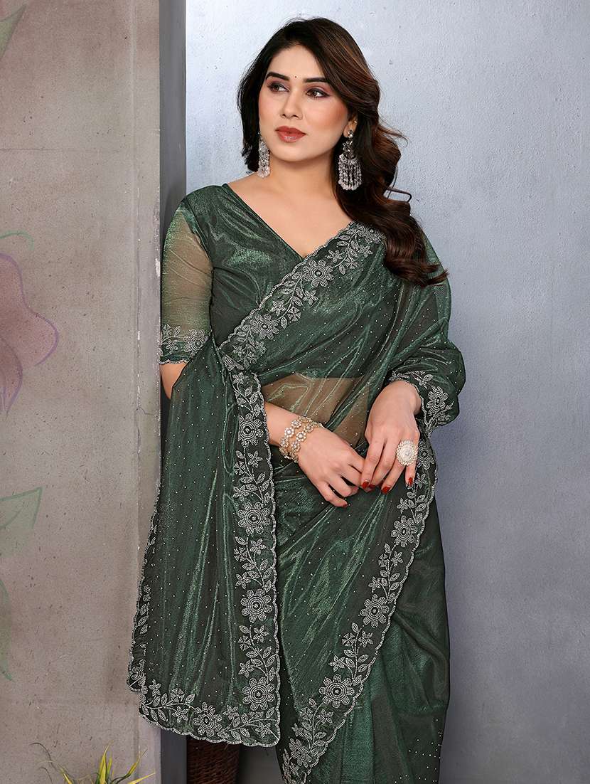 women solid with work embellished saree with blouse - 22512743 -  Standard Image - 1
