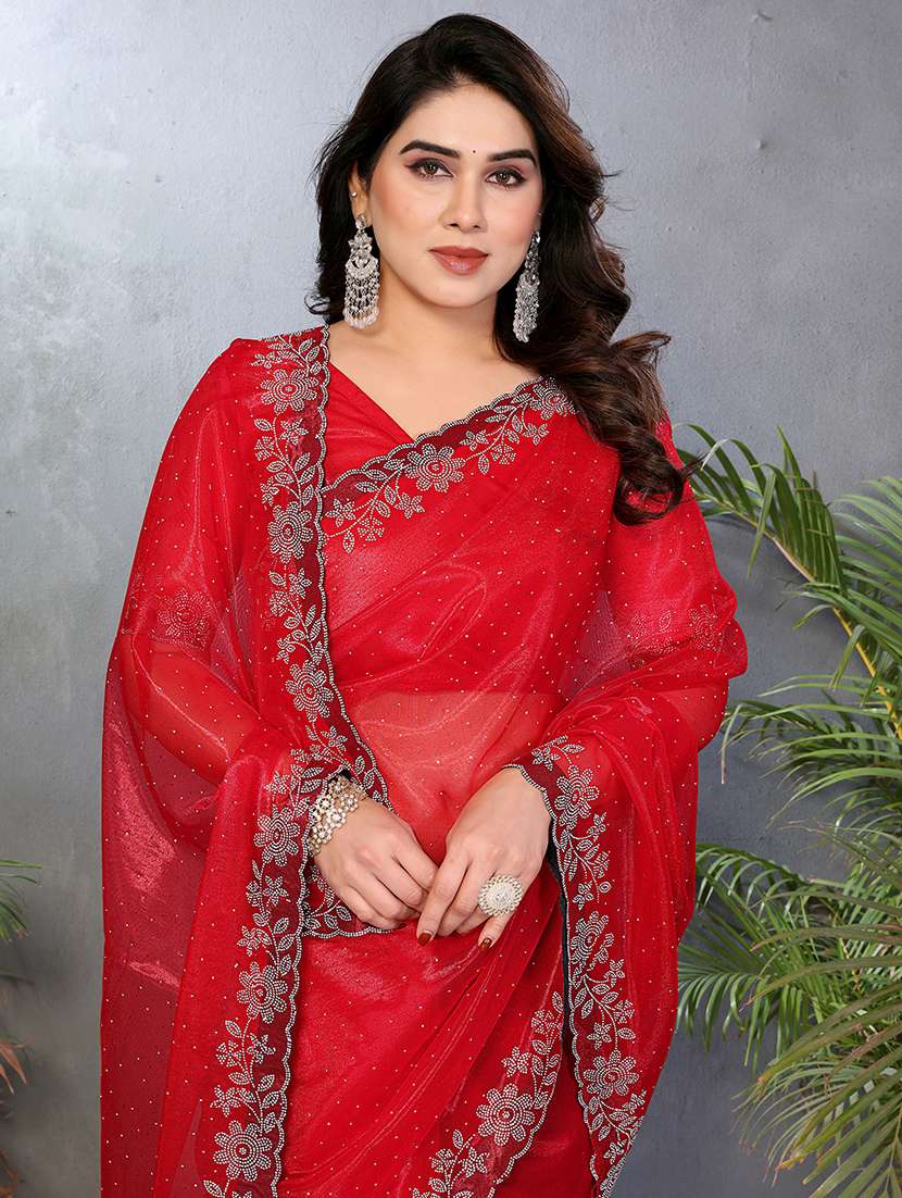 Women Solid With Work Embellished Saree With Blouse - 22512745 -  Standard Image - 1