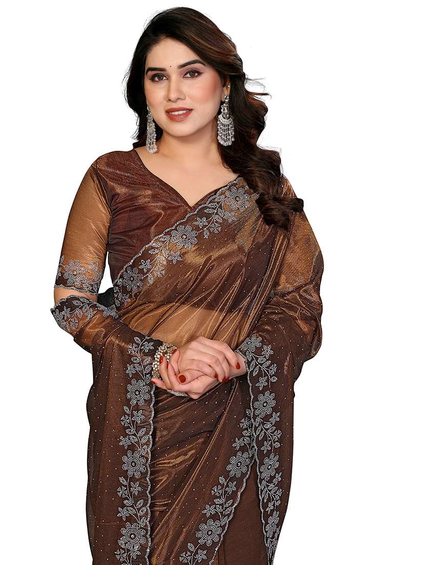 women solid with work embellished saree with blouse - 22512747 -  Standard Image - 1