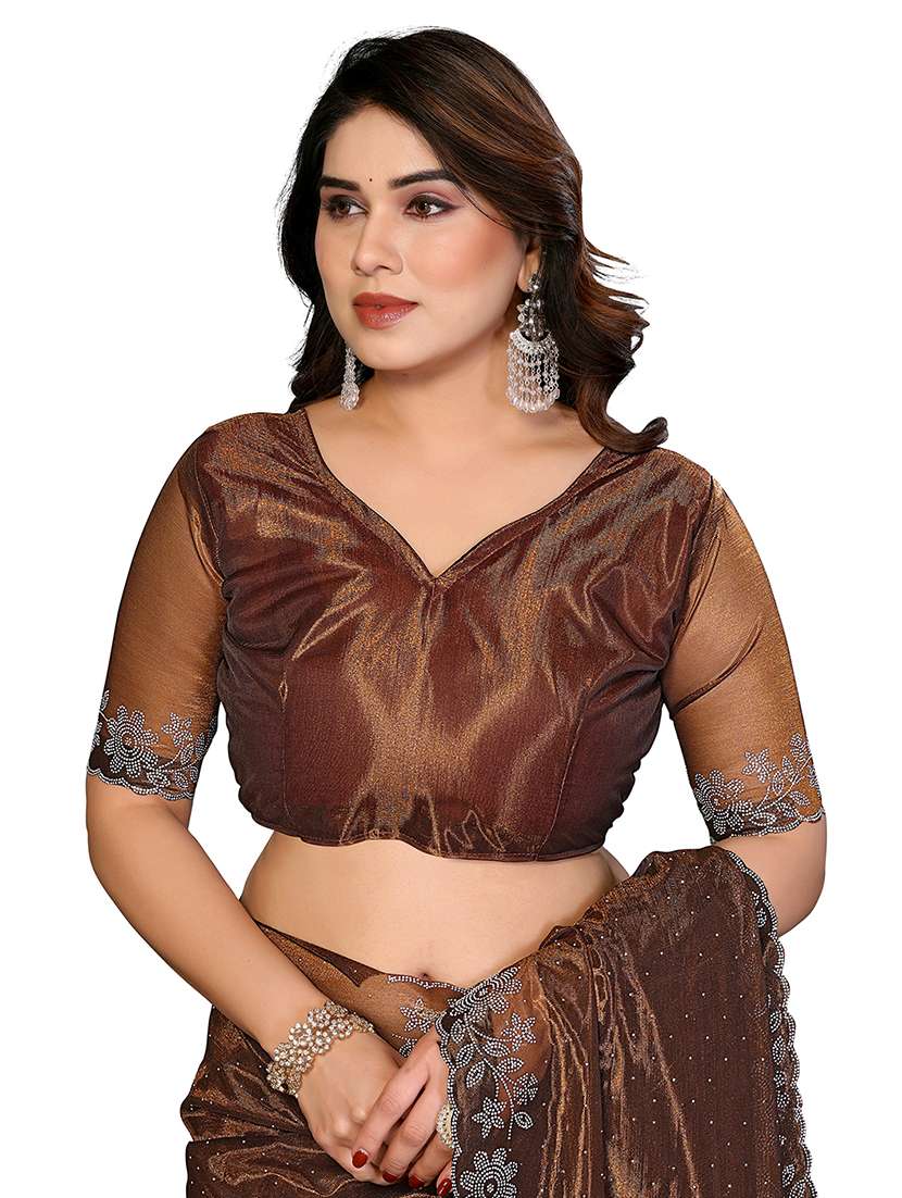 women solid with work embellished saree with blouse - 22512747 -  Standard Image - 4
