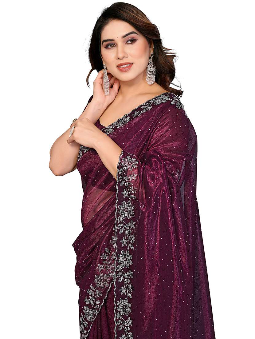 women solid with work embellished saree with blouse - 22512748 -  Standard Image - 1