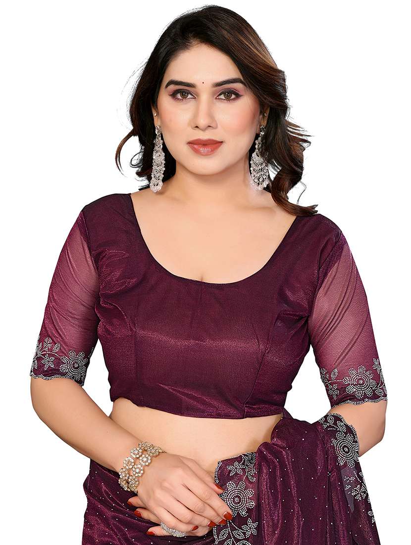 women solid with work embellished saree with blouse - 22512748 -  Standard Image - 4