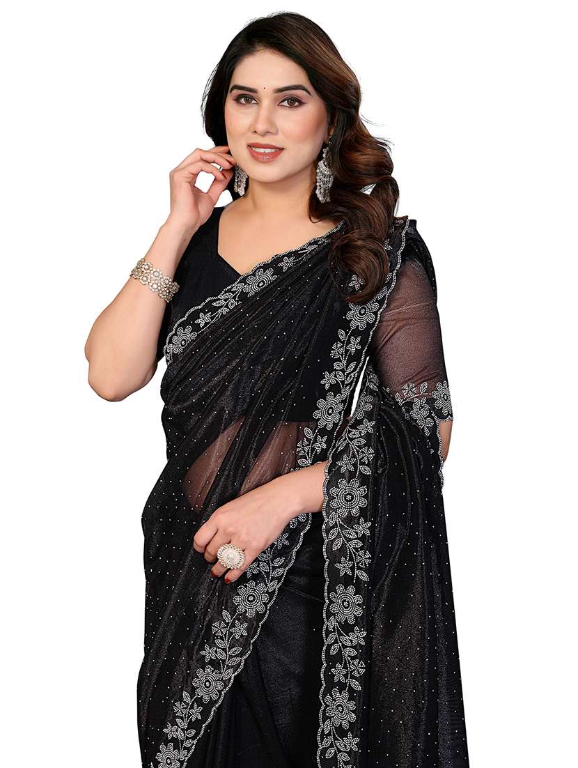 women solid with work embellished saree with blouse - 22512750 -  Standard Image - 1