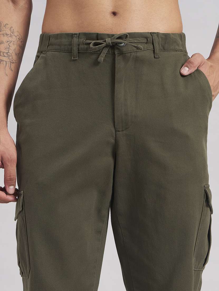 Men Solid Mid Rise Regular Fit Cargo - 22512756 -  Standard Image - 1