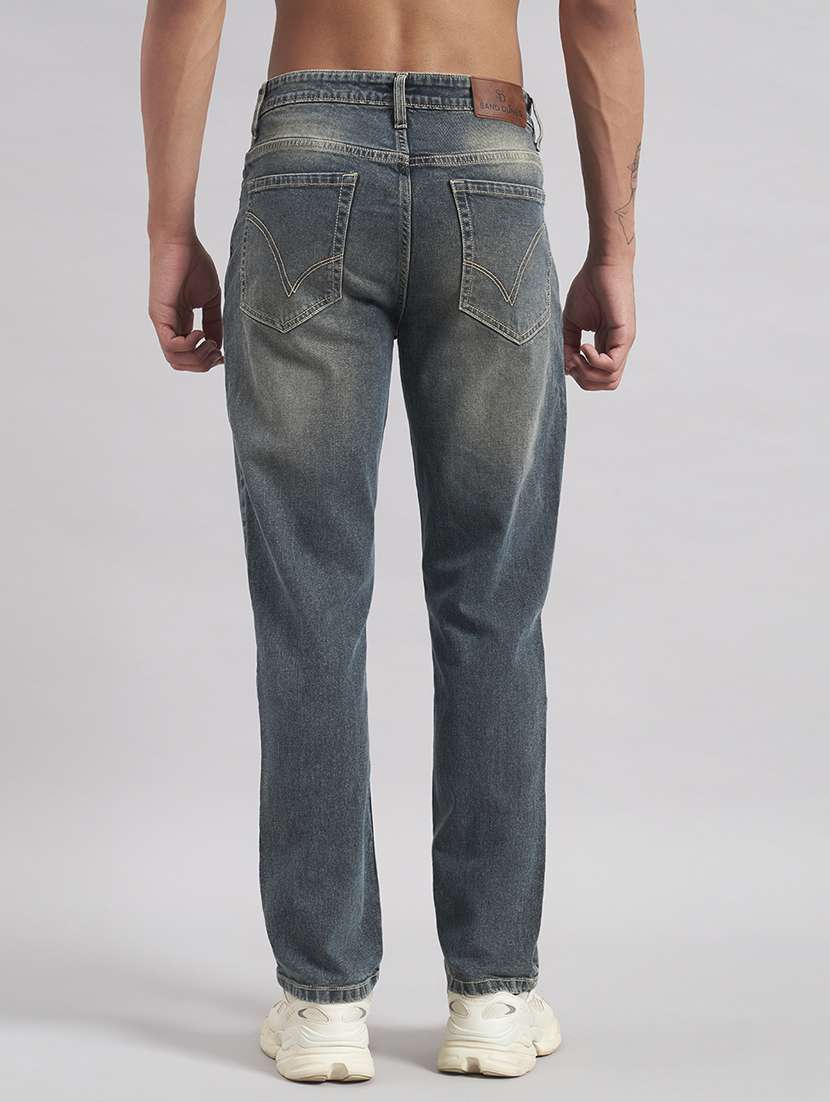 Men Washed Mid Rise Full Length Straight Jeans - 22512774 -  Standard Image - 4