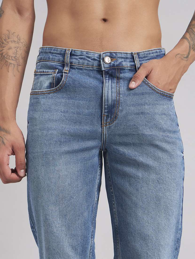 Men Washed Mid Rise Full Length Straight Jeans - 22512776 -  Standard Image - 1