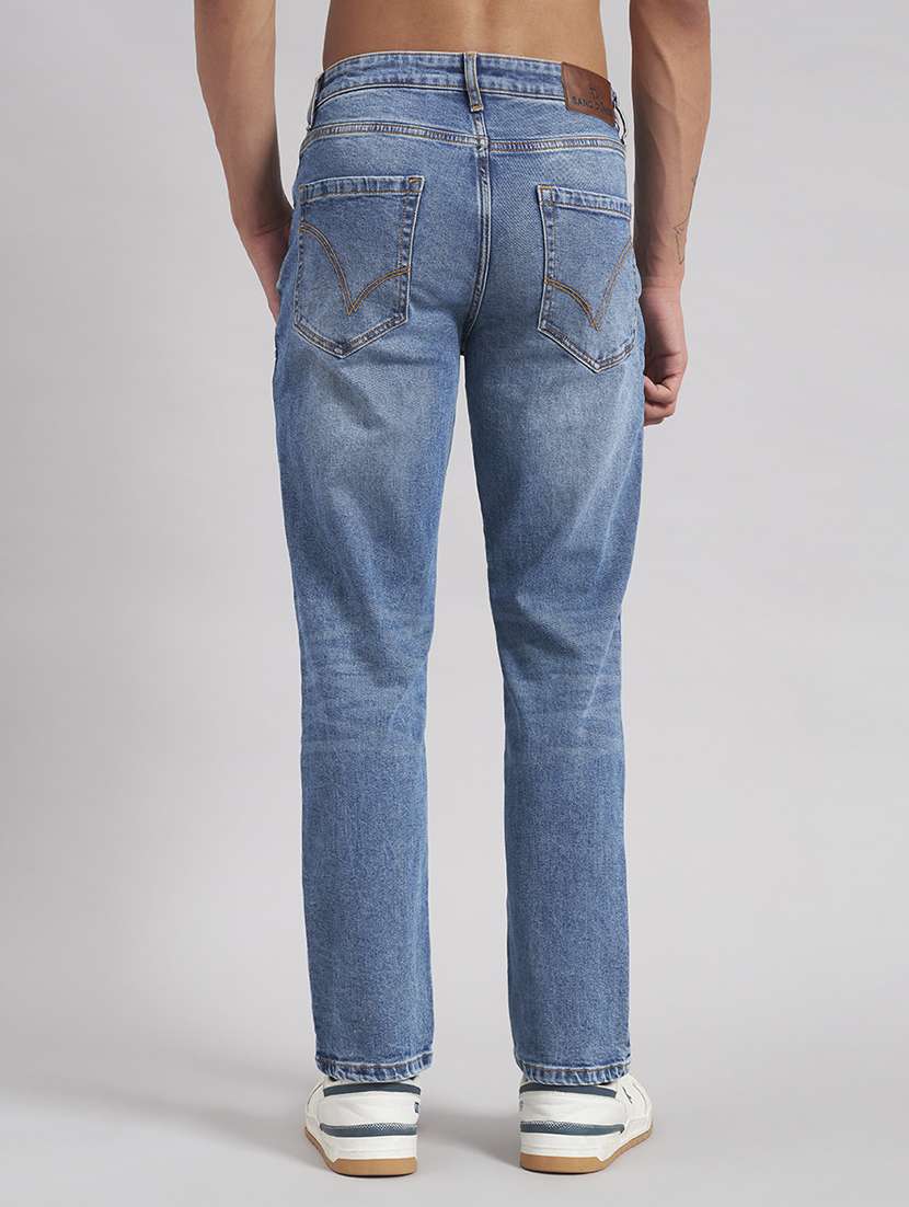 Men Washed Mid Rise Full Length Straight Jeans - 22512776 -  Standard Image - 4
